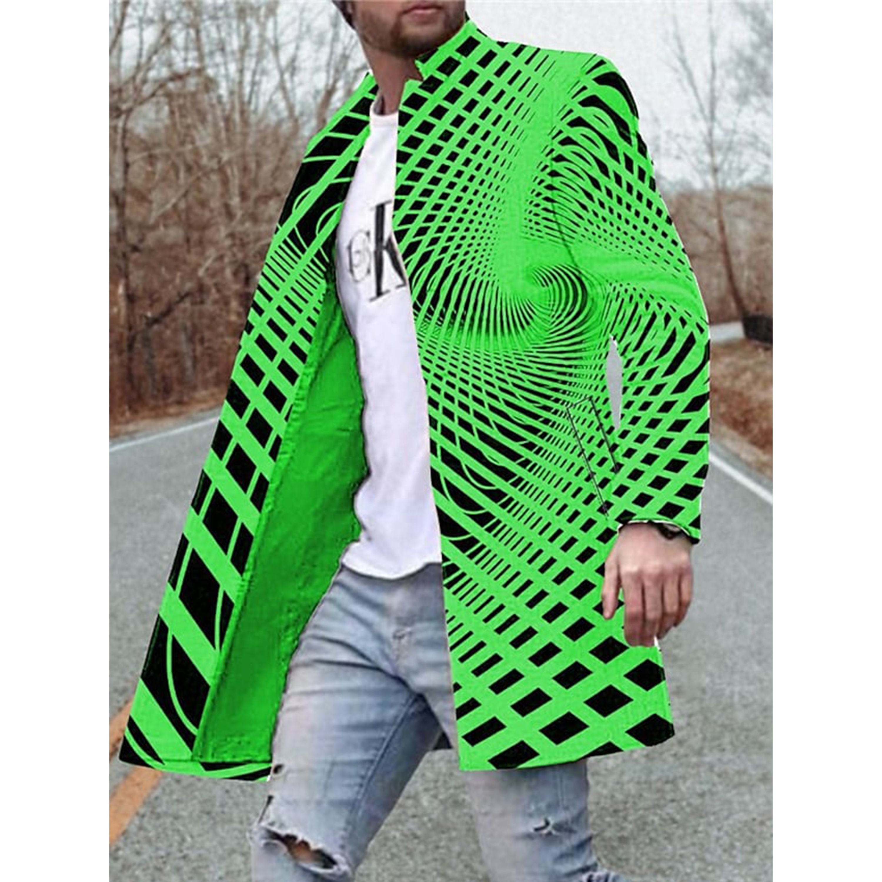 Wholesale Optical Illusion Graphic Prints Men's Active Wear Fall Winter Windproof Coat Long Sleeve Sustainable Men's Outerwear