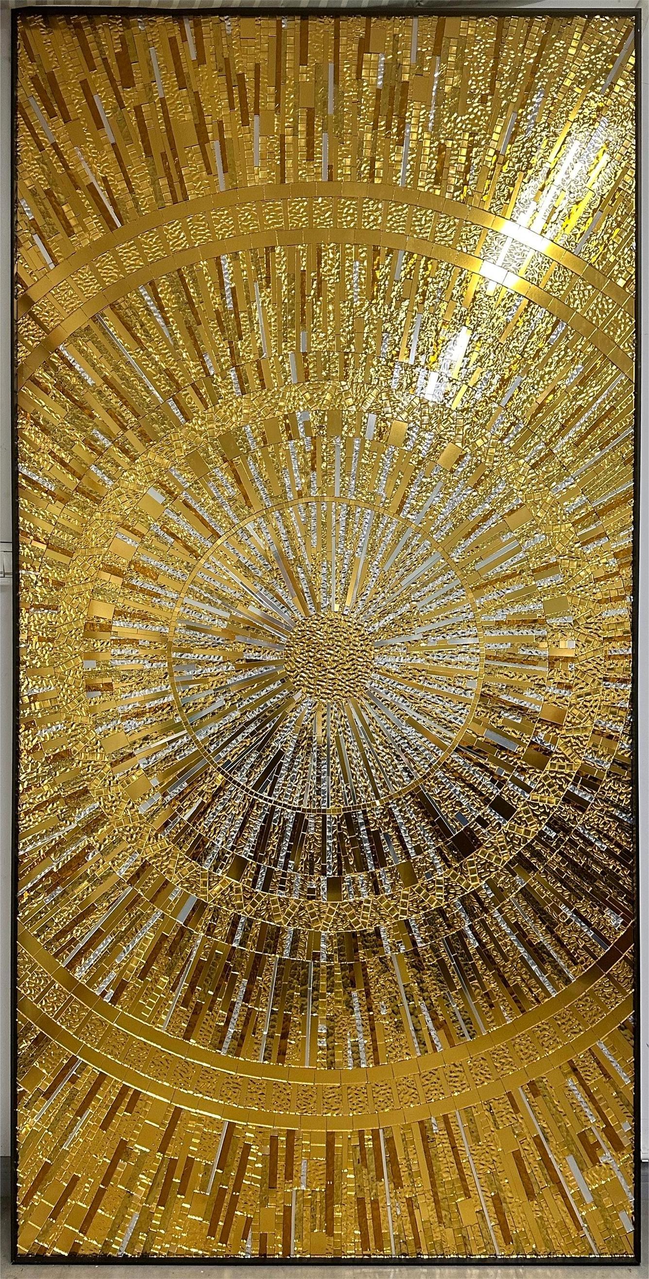 120x240cm Luxury Medallion Golden Mosaic Glass Art Glossy Interior Wall Decoration Tile 48x96 Traditional Design Graphic Design