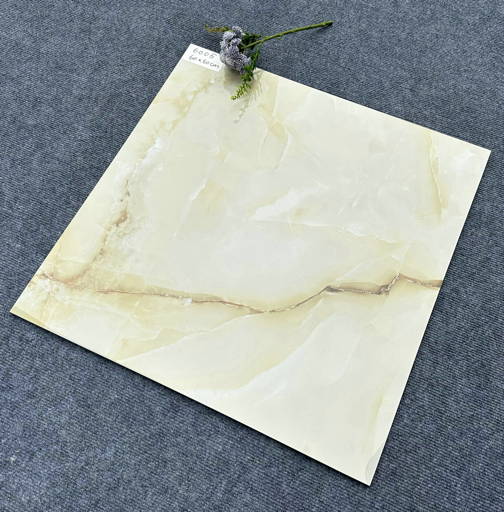 hot selling 600x600mm  jade beige marble look full polished glazed glossy flooring tiles