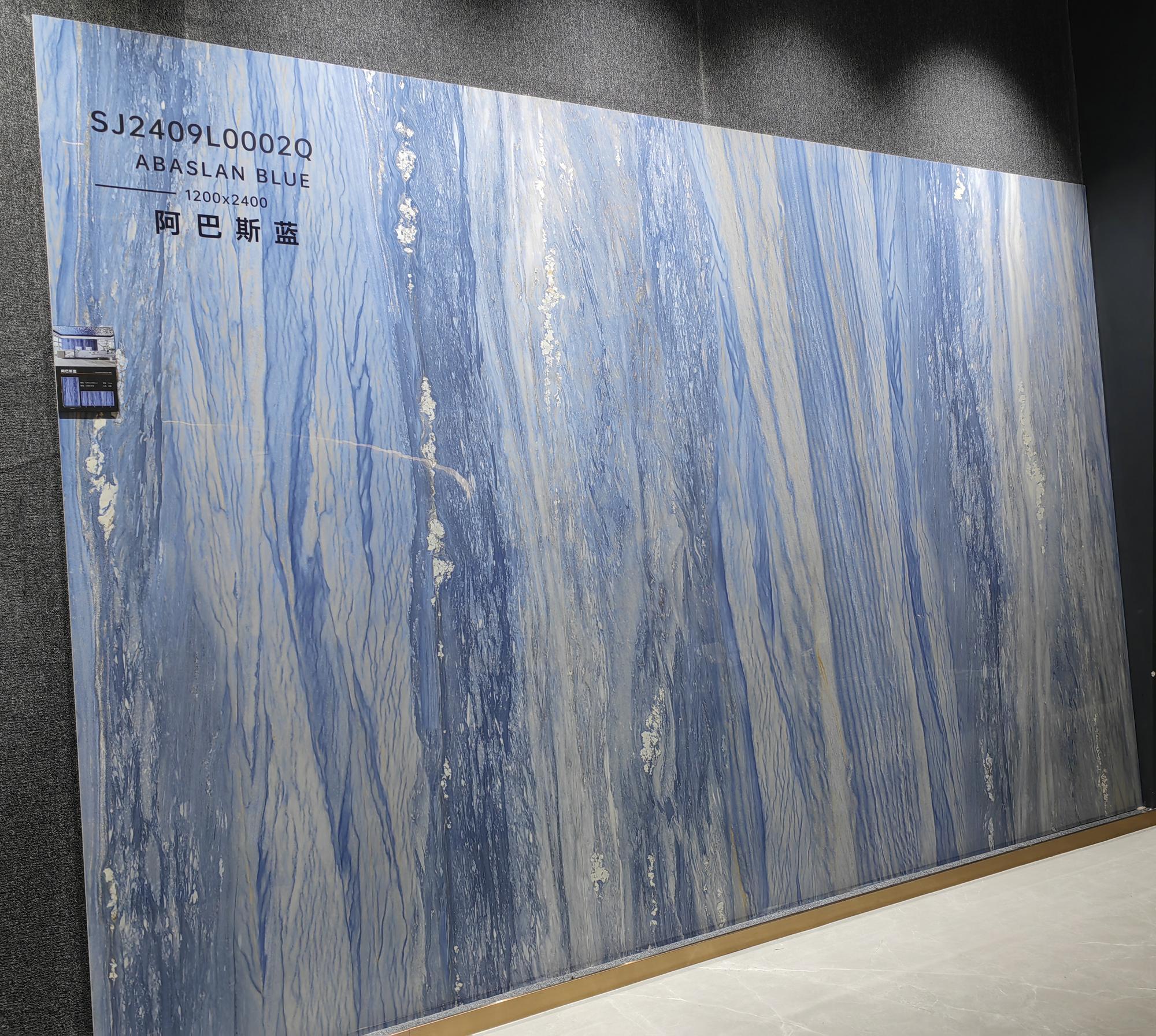 Polished Glazed 1200x2400x9mm Blue Marble Stone Slab Wall Tiles Modern Design for TV Background for Rooms Hotels and Interiors