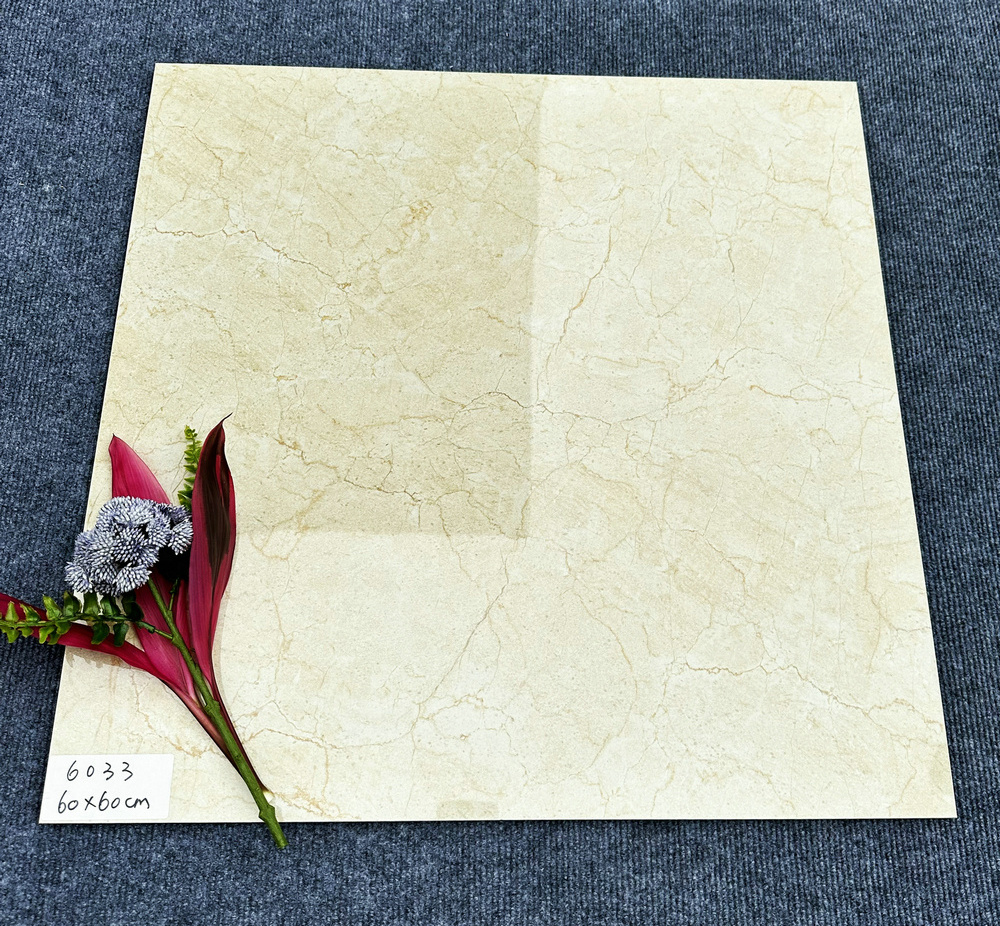 hot selling 600x600mm  jade beige marble look full polished glazed glossy flooring tiles