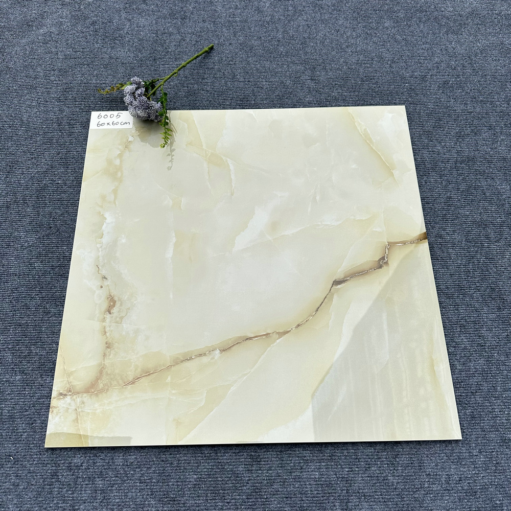 hot selling 600x600mm  jade beige marble look full polished glazed glossy flooring tiles