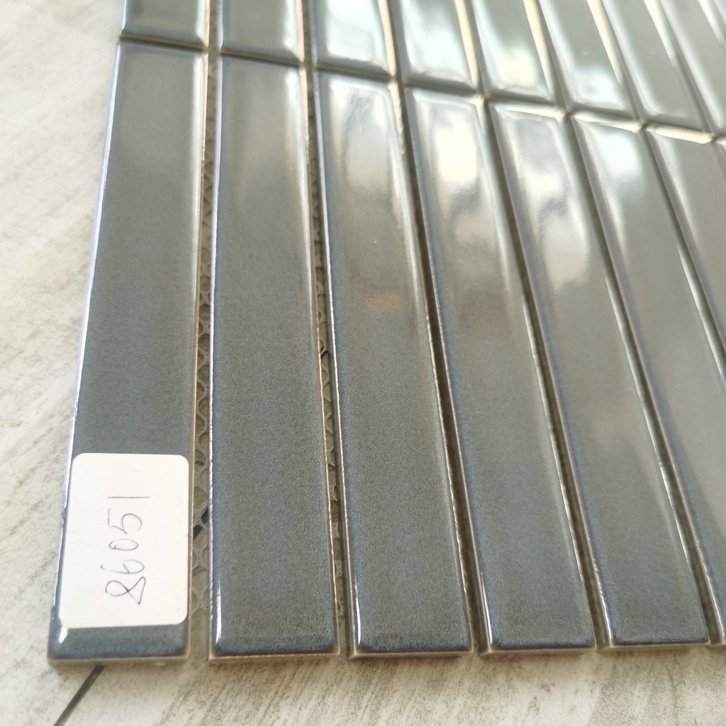 22*145mm  Grey Color Strip Glazed Glossy Crystal Glass Mosaic Tile For Kitchen Backsplash