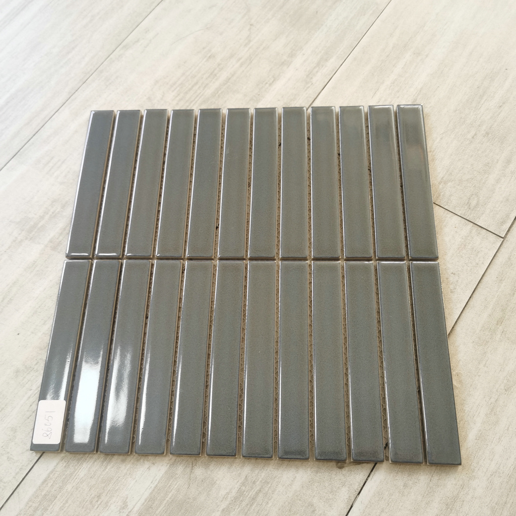 22*145mm  Grey Color Strip Glazed Glossy Crystal Glass Mosaic Tile For Kitchen Backsplash