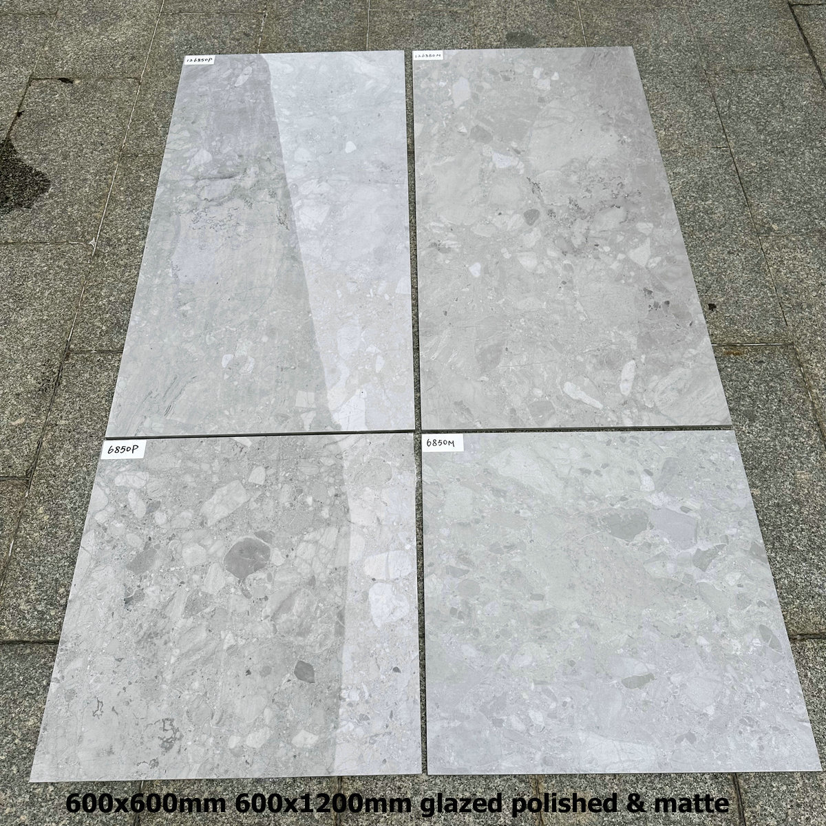 Bestseller 600x600 600x1200 Polished Glazed Polished Grey Terrazzo Modern Interior Wall Tile Square Interior Decoration