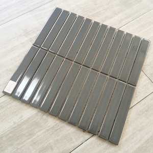 22*145mm  Grey Color Strip Glazed Glossy Crystal Glass Mosaic Tile For Kitchen Backsplash