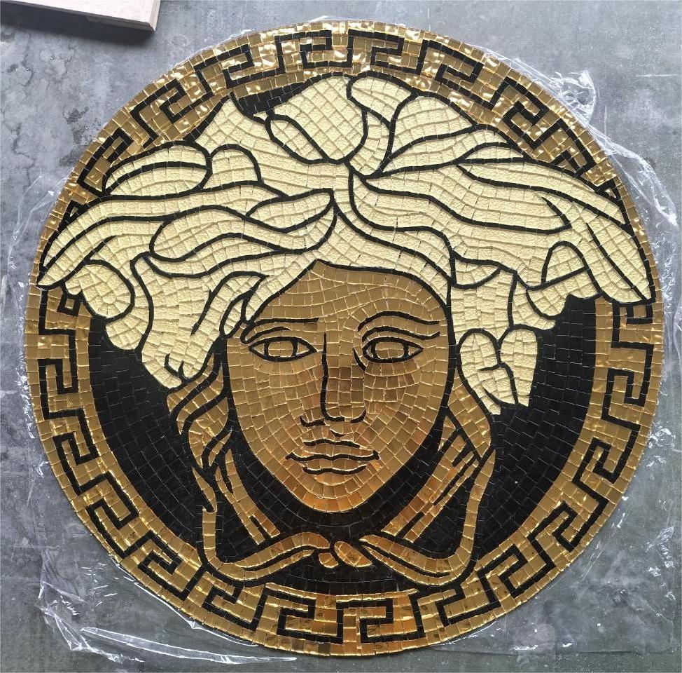 Modern Design Goddess Medusa Medallion Glass Swimming Pool Mosaic Polished Square Tiles for Wall Floor Interior for Villa-60\