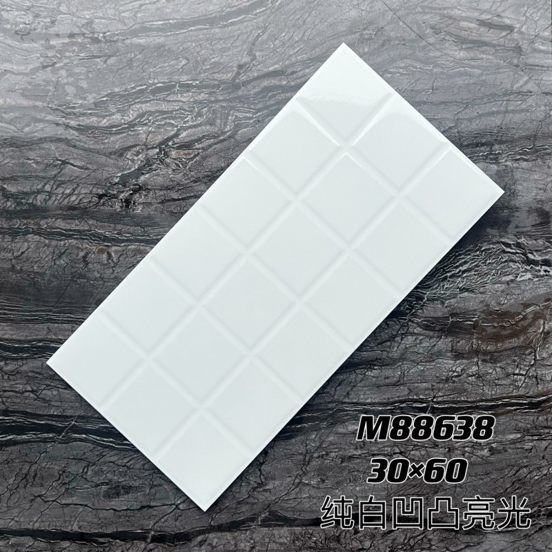 Modern Gloss 300x600mm Polished Ceramic Wall Tiles High Glazed Stone Green Checkered Convex Tiles for Kitchen and Bathroom Use