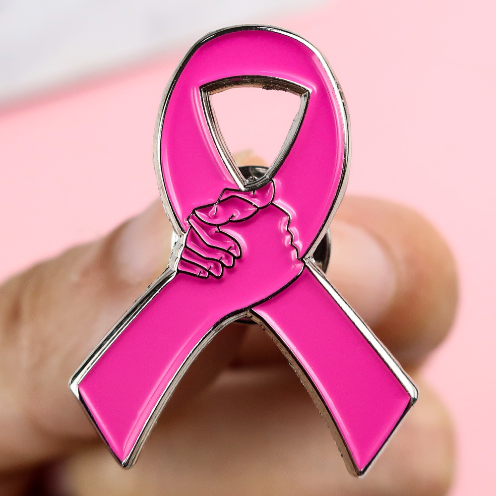 Custom metal crafts hard soft enamel pin brooch pin pink breast cancer awareness ribbon lapel pin ribbon badge