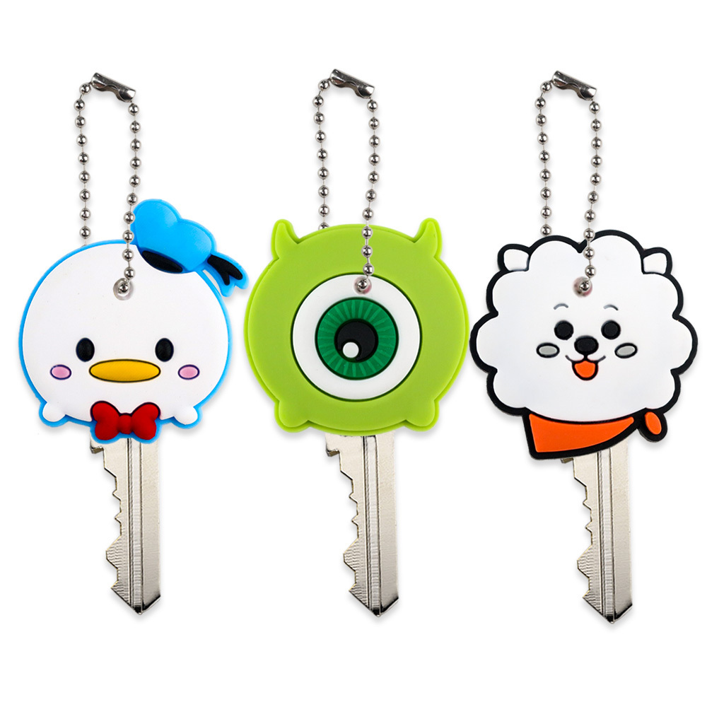 Custom cartoon anime key cover holder caps cute silicone pvc keychain rubber key chains promotional gift key covers