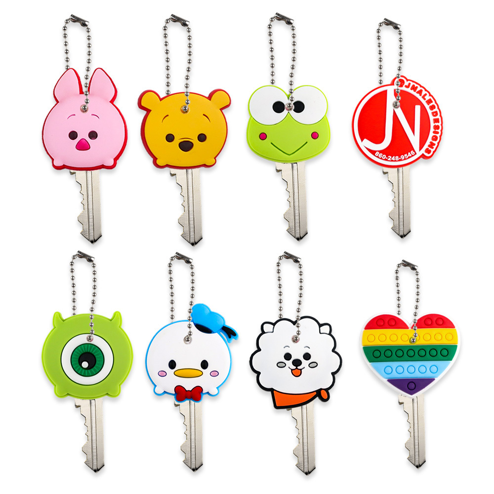 Custom cartoon key cover caps rubber key chains anime keychain silicone car keychain pvc key ring holder