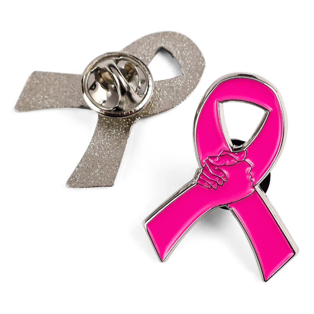 Custom metal crafts hard soft enamel pin brooch pin pink breast cancer awareness ribbon lapel pin ribbon badge