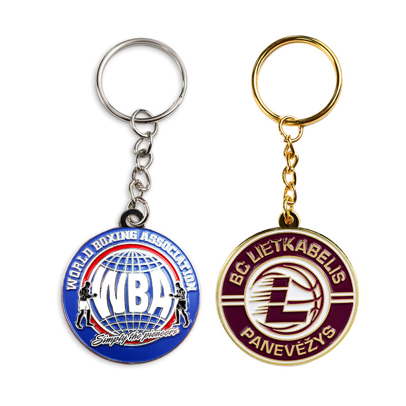 Wholesale promotional metal enamel keychain custom logo sport gymnastics football soccer boxing key chains