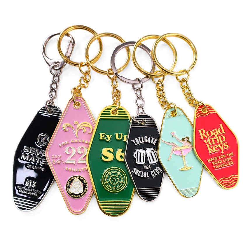 Custom key tag room hotel key chain blank logo printing metal zinc alloy retro motel Keychains key holder