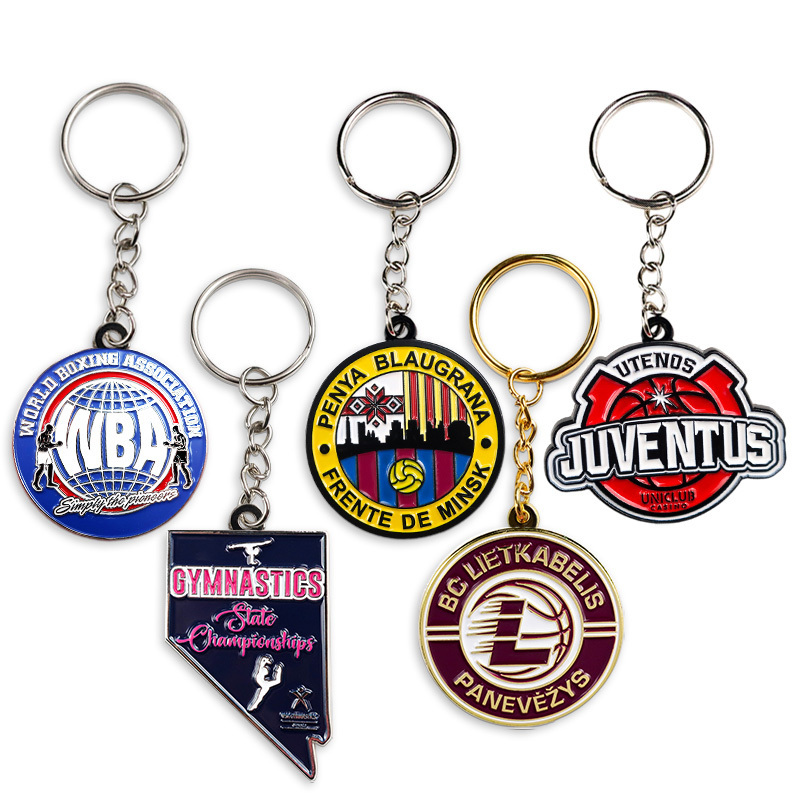 Wholesale promotional metal enamel keychain custom logo sport gymnastics football soccer boxing key chains