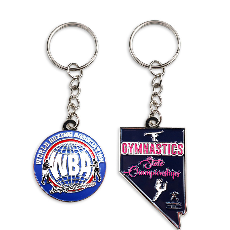 Wholesale promotional metal enamel keychain custom logo sport gymnastics football soccer boxing key chains