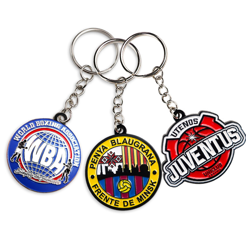 Wholesale promotional metal enamel keychain custom logo sport gymnastics football soccer boxing key chains