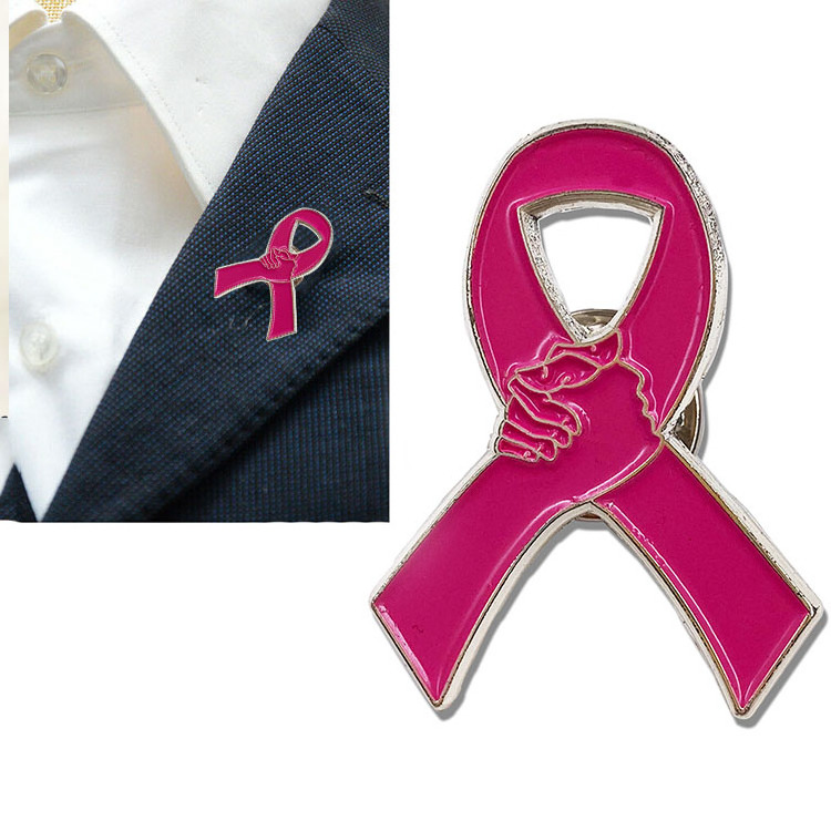 Custom metal crafts hard soft enamel pin brooch pin pink breast cancer awareness ribbon lapel pin ribbon badge