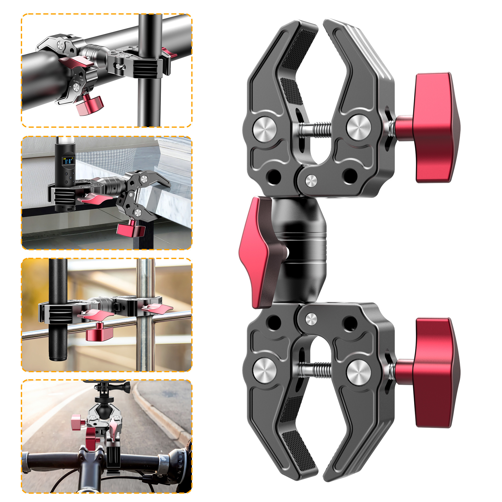 Double Metal Super Clamp Articulating Magic Arm Clip 360 Swivel Ball Dual-Head Super Clamp for Umbrella Monitor LED Light