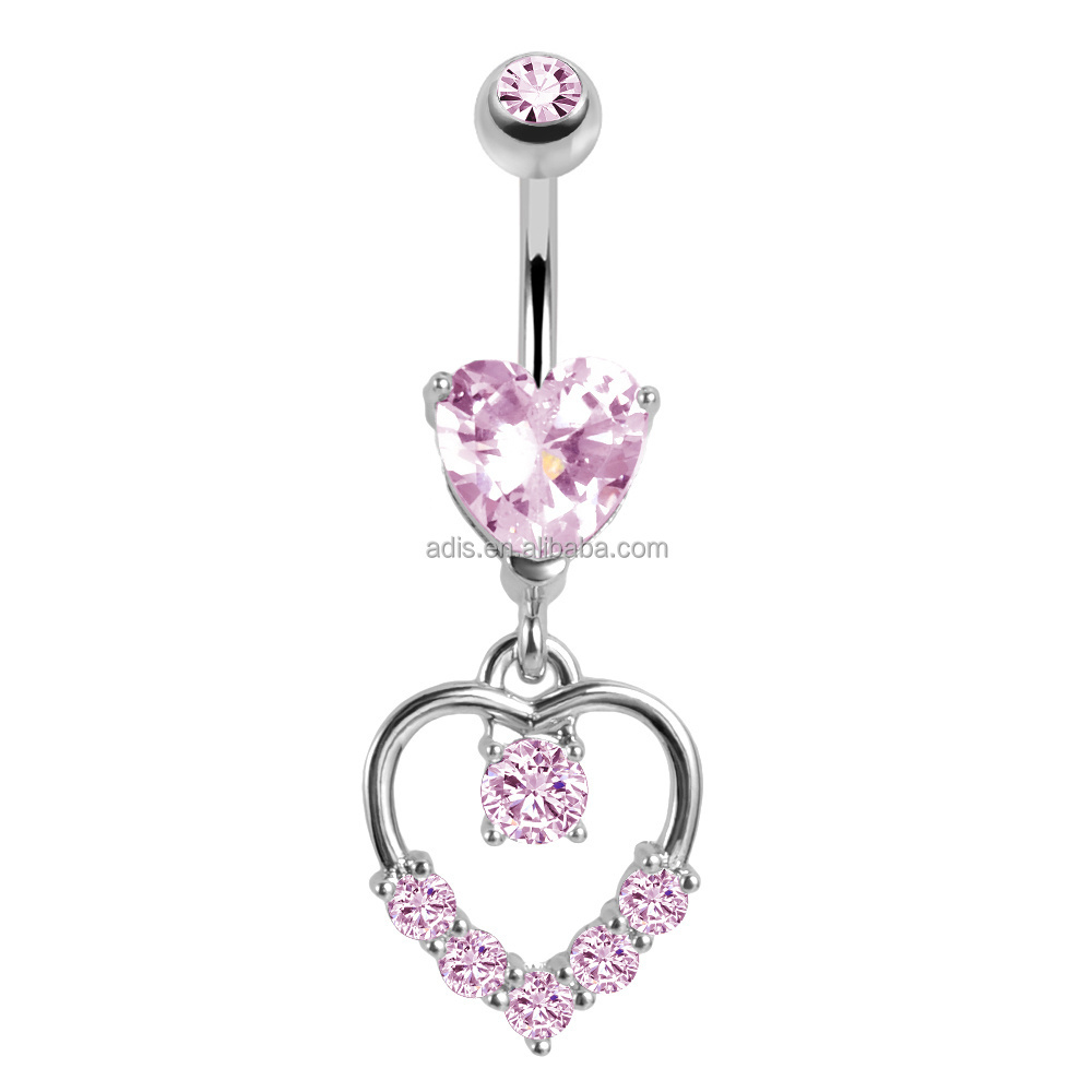 Stainless Steel Externally Threaded Heart Design Belly Button Ring Big Clear Zircon Navel Piercing Jewelry