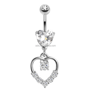 Stainless Steel Externally Threaded Heart Design Belly Button Ring Big Clear Zircon Navel Piercing Jewelry