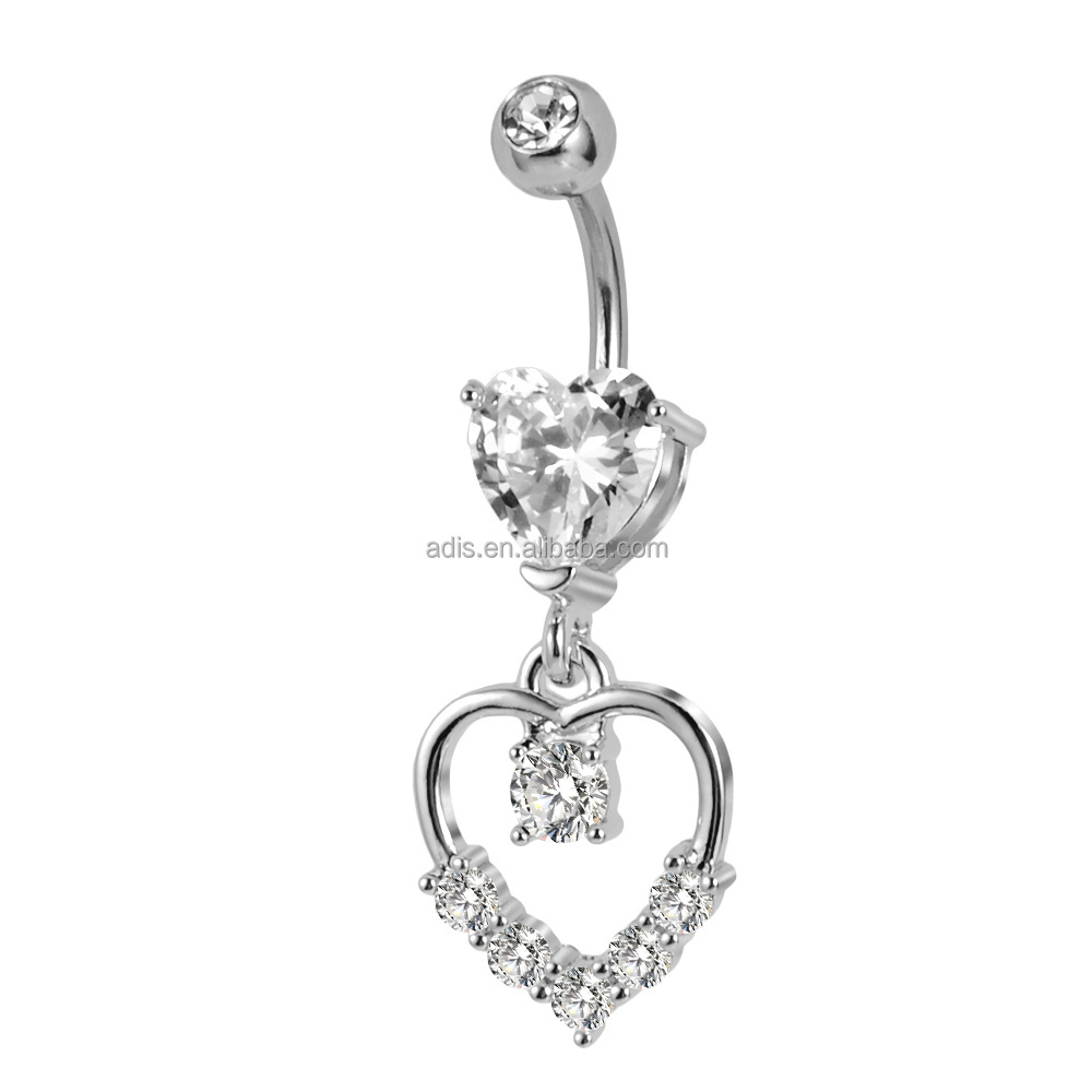 Stainless Steel Externally Threaded Heart Design Belly Button Ring Big Clear Zircon Navel Piercing Jewelry