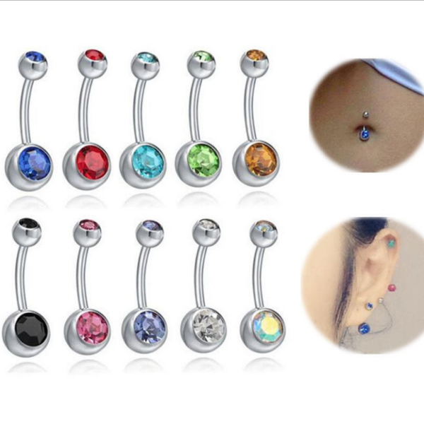 Best selling navel ring piercing surgical steel gem belly button ring wholesale