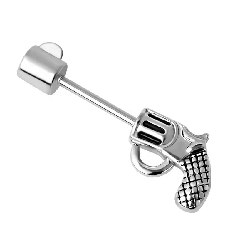 Stainless steel cool guy gun shaped nipple piercing ring body jewelry wholesale