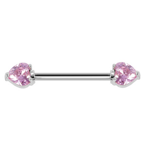 Custom nipple ring stainless steel heart CZ straight bar tongue ring for women men