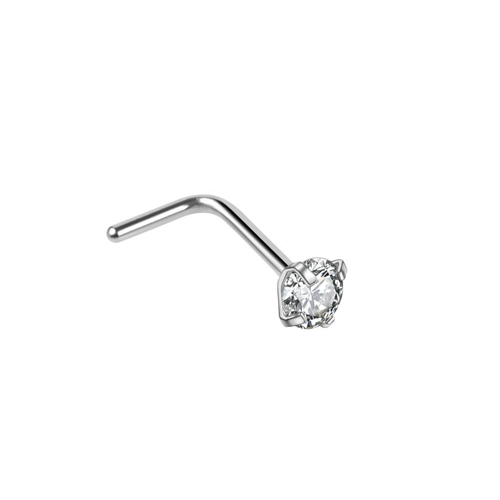 Surgical stainless steel 20 gauge nose ring nose piercing with cz stone jewelry