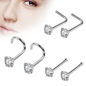 Surgical stainless steel 20 gauge nose ring nose piercing with cz stone jewelry