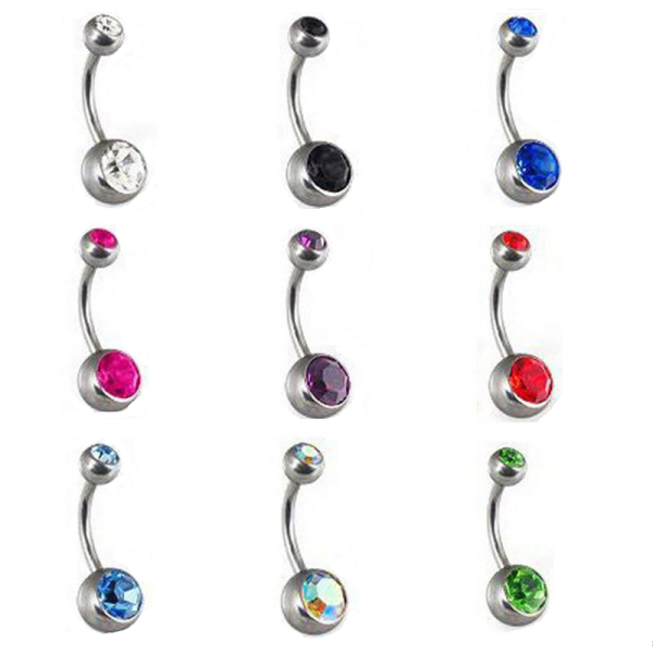 Best selling navel ring piercing surgical steel gem belly button ring wholesale