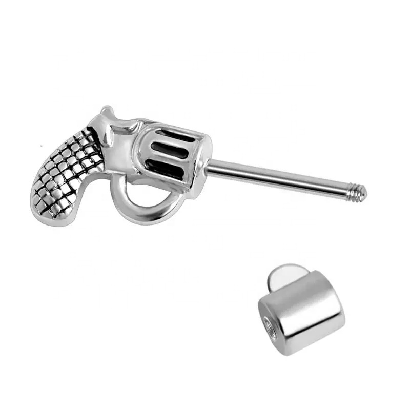 Stainless steel cool guy gun shaped nipple piercing ring body jewelry wholesale