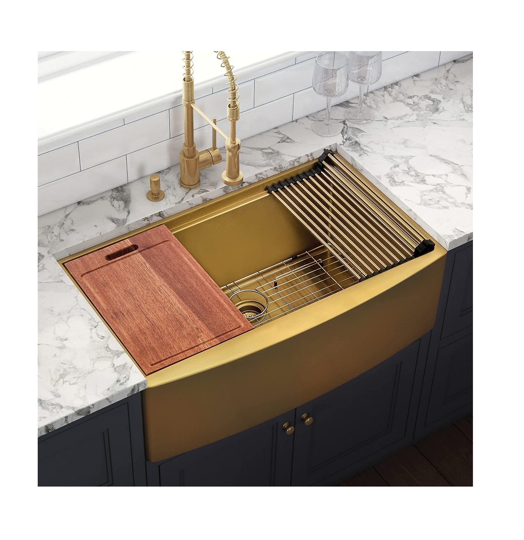 The Best Apron Farm House Copper Steel Handmade Farmhouse Gold Kitchen Sink With Quality Assurance