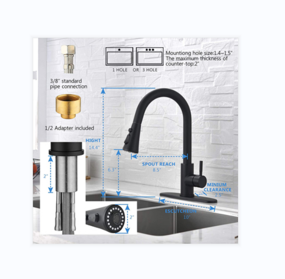 304 stainless steel pull-out faucet cold and heat induction kitchen telescopic faucet black brushed tap