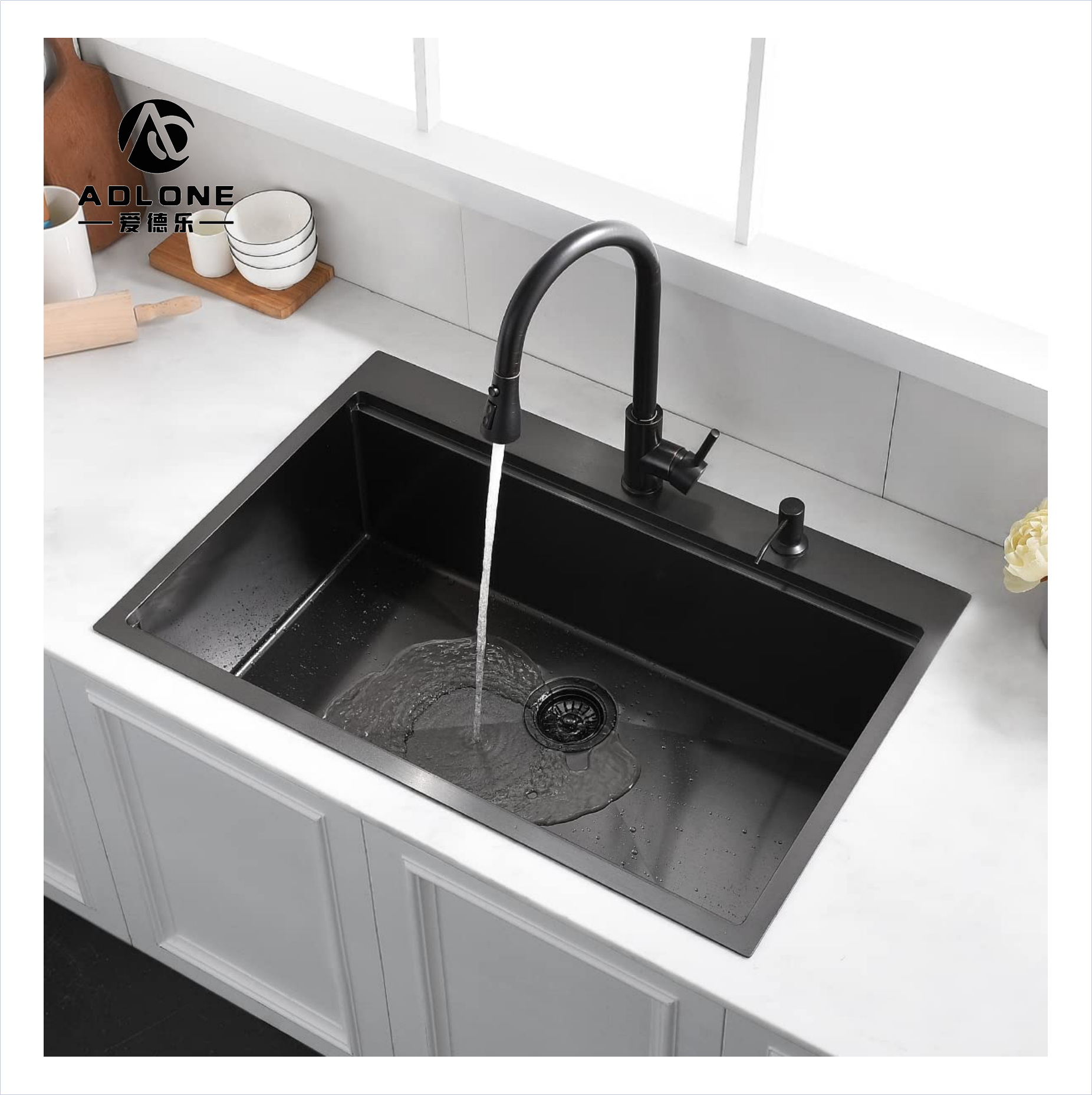 33 Drop In Black Kitchen Sink 16 Gauge Deep Black Stainless Steel Top mount Workstation Kitchen Sink with waterfall