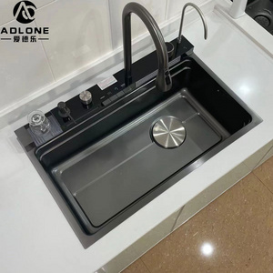 304 stainless steel kitchen sinks modern new design single bowl topmount nano black multifunction kitchen sink with waterfall