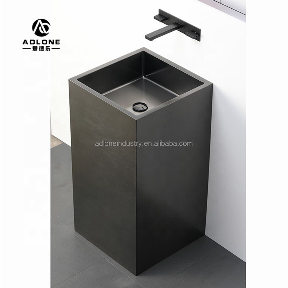 Floor Standing Stainless Steel Pvd Rose Gold Square Hand Wash Basin Sink With Pedestal Hotel Sinks