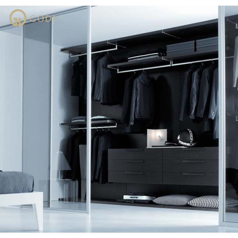 GODI Modern Modular Freestanding Bedroom Closet Wardrobes High Glass Sliding Door Wardrobe