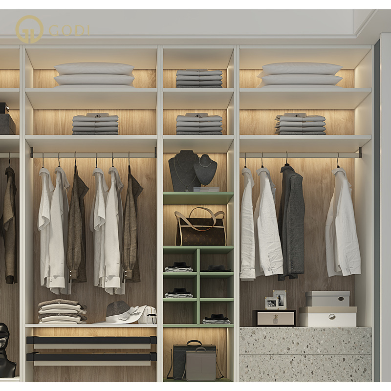 GODI Customized Modern Bedroom Walkin Cabinet Wardrobe Closets Systems Furniture Design Wooden Walk in Closet