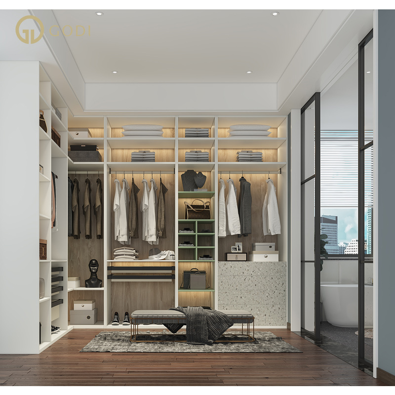 GODI Customized Modern Bedroom Walkin Cabinet Wardrobe Closets Systems Furniture Design Wooden Walk in Closet