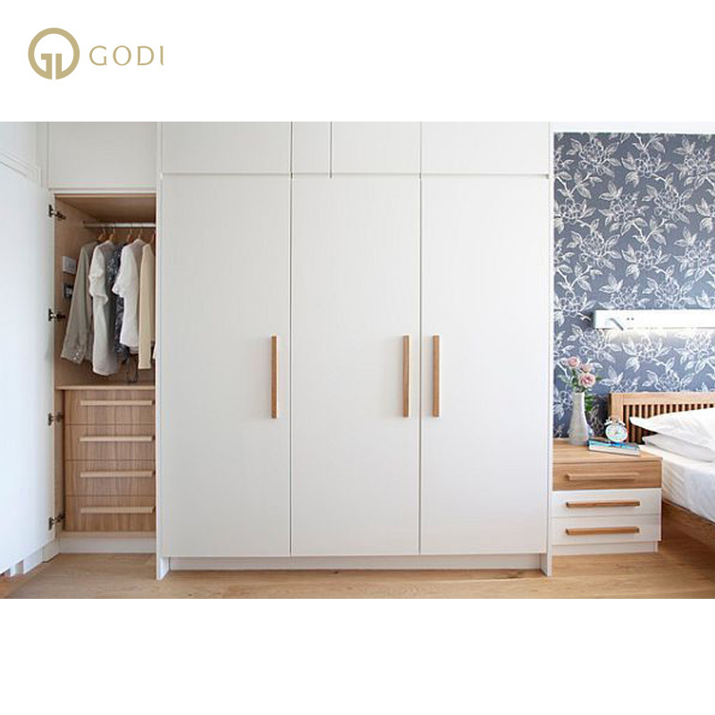 GODI Australian Standard Modern Bedroom Closet Wall White Wardrobe Cabinet With Mirror