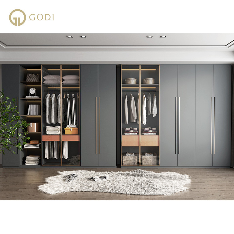 GODI wholesale custom l shaped modern wooden wall bedroom furniture design wardrobes cabinet