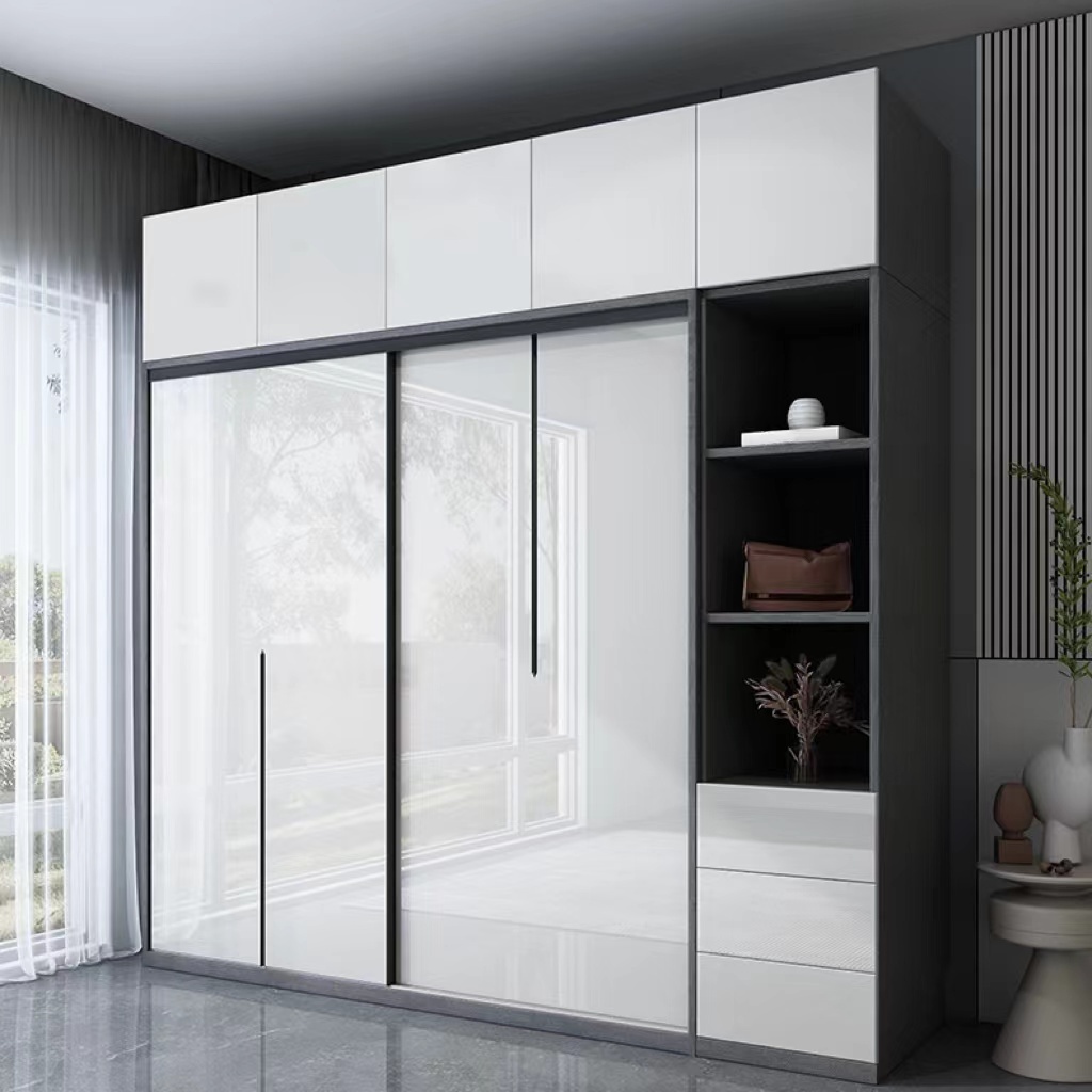 Godi Mdf Modern Design Modular Mirrored Sliding Door Soild Wood Cupboard Wardrobe Custom Closet