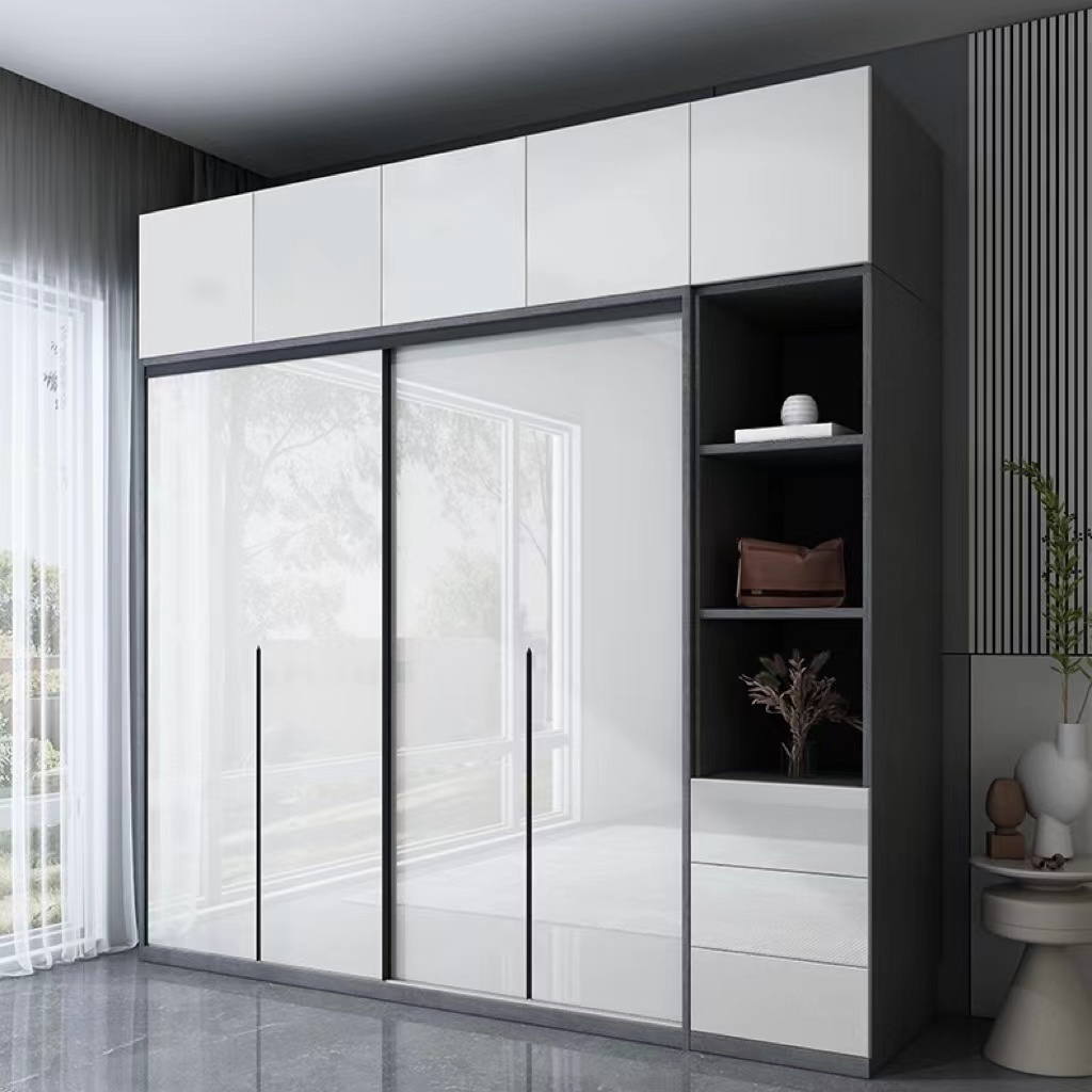 Godi Mdf Modern Design Modular Mirrored Sliding Door Soild Wood Cupboard Wardrobe Custom Closet