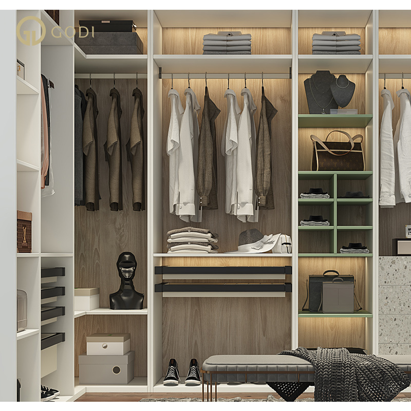 GODI Customized Modern Bedroom Walkin Cabinet Wardrobe Closets Systems Furniture Design Wooden Walk in Closet