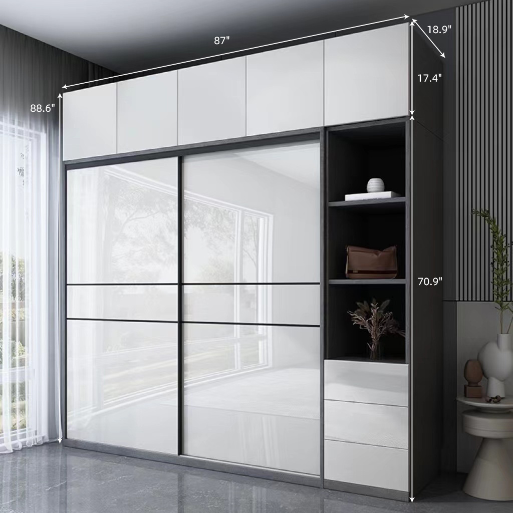 Godi Mdf Modern Design Modular Mirrored Sliding Door Soild Wood Cupboard Wardrobe Custom Closet