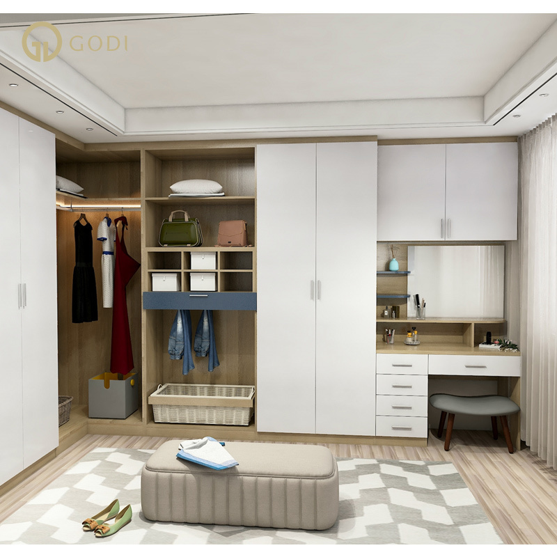 GODI Wholesale Price Modular Modern Designs Wooden Bedroom Custom Clothes Wardrobe Closet Cabinets with Drawers