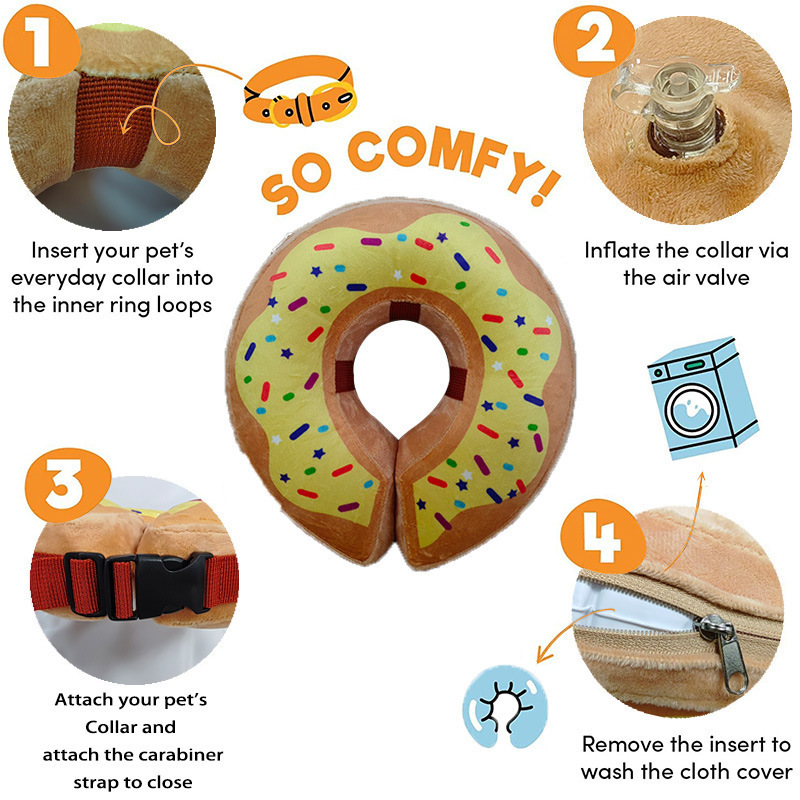 Wholesale plush comfortable Dog Cone Pet Soft Recovery Collar donut Inflatable Dog Cone Collars for After Surgery