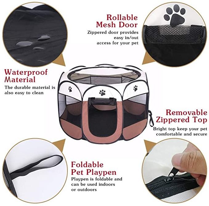 Portable Foldable Pet Playpen Carrying Case Indoor Outdoor Use Removable Shade Cover for Dog Cat